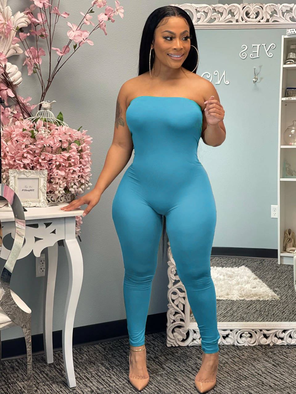 Spring And Summer Home Fashion Solid Color Chest Wrapped Sexy Jumpsuit