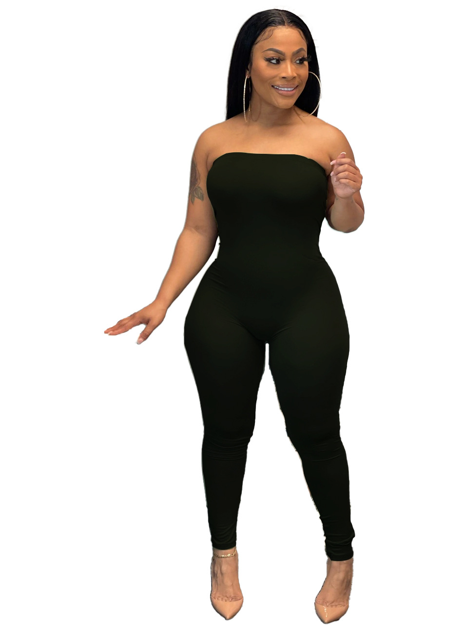 Spring And Summer Home Fashion Solid Color Chest Wrapped Sexy Jumpsuit