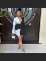 Summer Fashion Color Blocked Button Up Shirt Dress