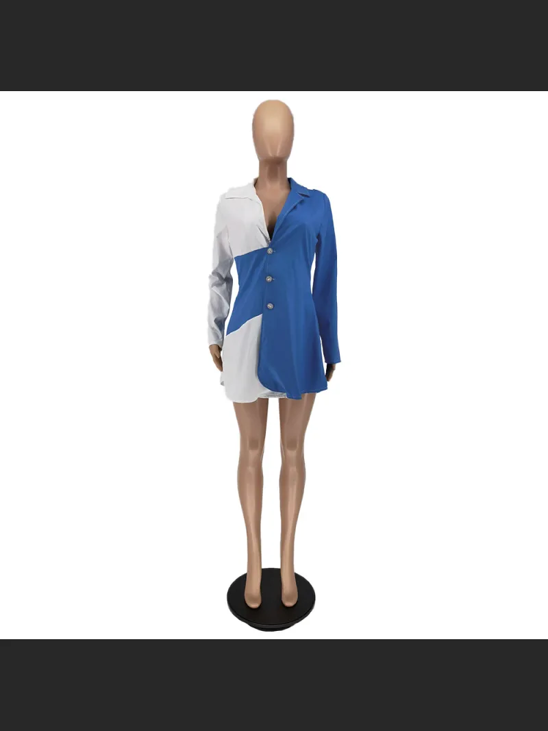 Summer Fashion Color Blocked Button Up Shirt Dress