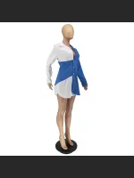 Summer Fashion Color Blocked Button Up Shirt Dress