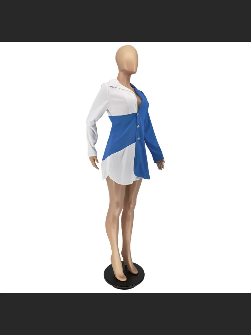 Summer Fashion Color Blocked Button Up Shirt Dress