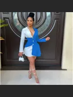 Summer Fashion Color Blocked Button Up Shirt Dress