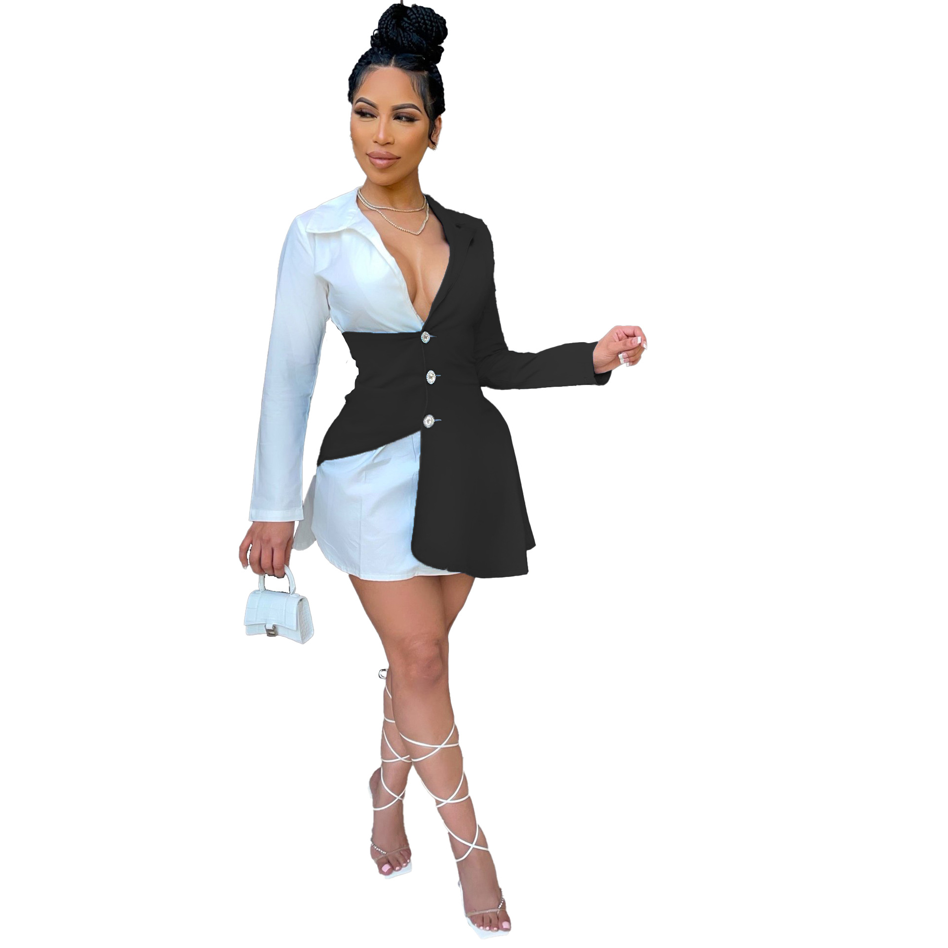 Summer Fashion Color Blocked Button Up Shirt Dress