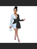 Summer Fashion Color Blocked Button Up Shirt Dress