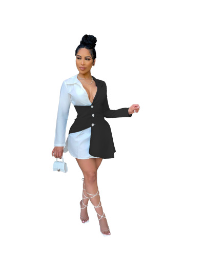 Summer Fashion Color Blocked Button Up Shirt Dress 01