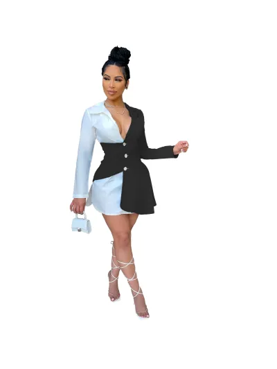 Summer Fashion Color Blocked Button Up Shirt Dress 01