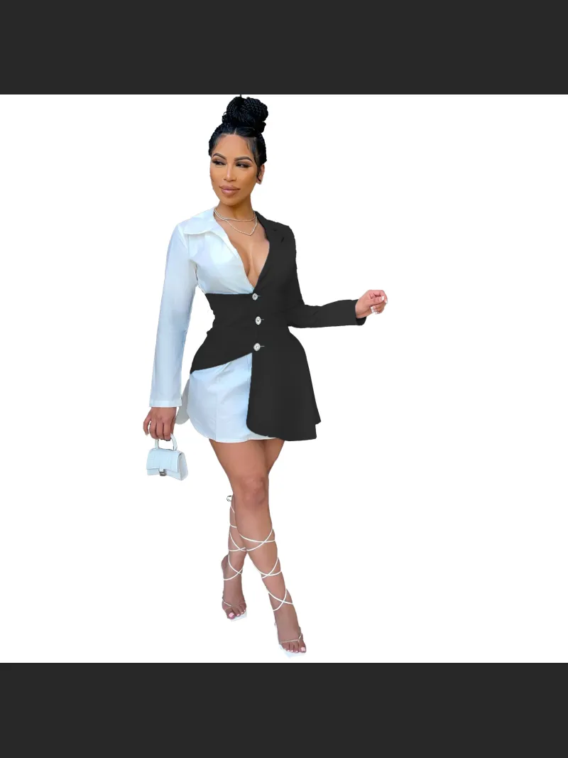 Summer Fashion Color Blocked Button Up Shirt Dress