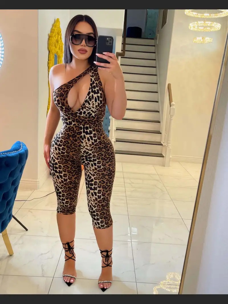 Summer Fashion Hollow One Shoulder Leopard Jumpsuit