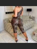 Summer Fashion Hollow One Shoulder Leopard Jumpsuit