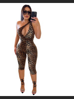Summer Fashion Hollow One Shoulder Leopard Jumpsuit