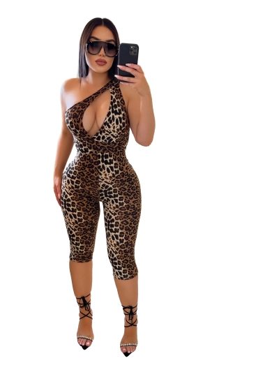 Summer Fashion Hollow One Shoulder Leopard Jumpsuit 01