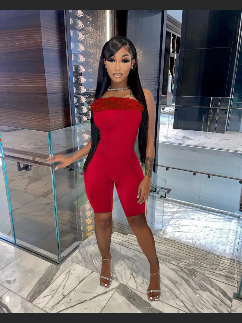 Summer Fashion Off-shoulder Plush Chest Jumpsuit