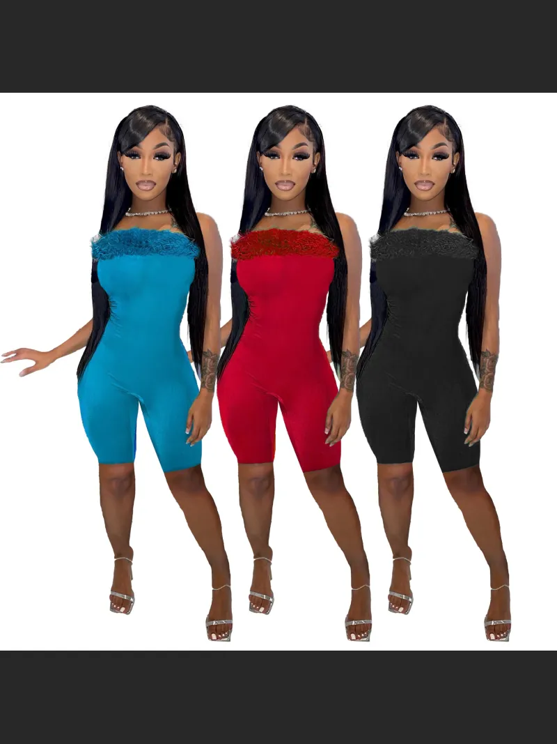 Summer Fashion Off-shoulder Plush Chest Jumpsuit