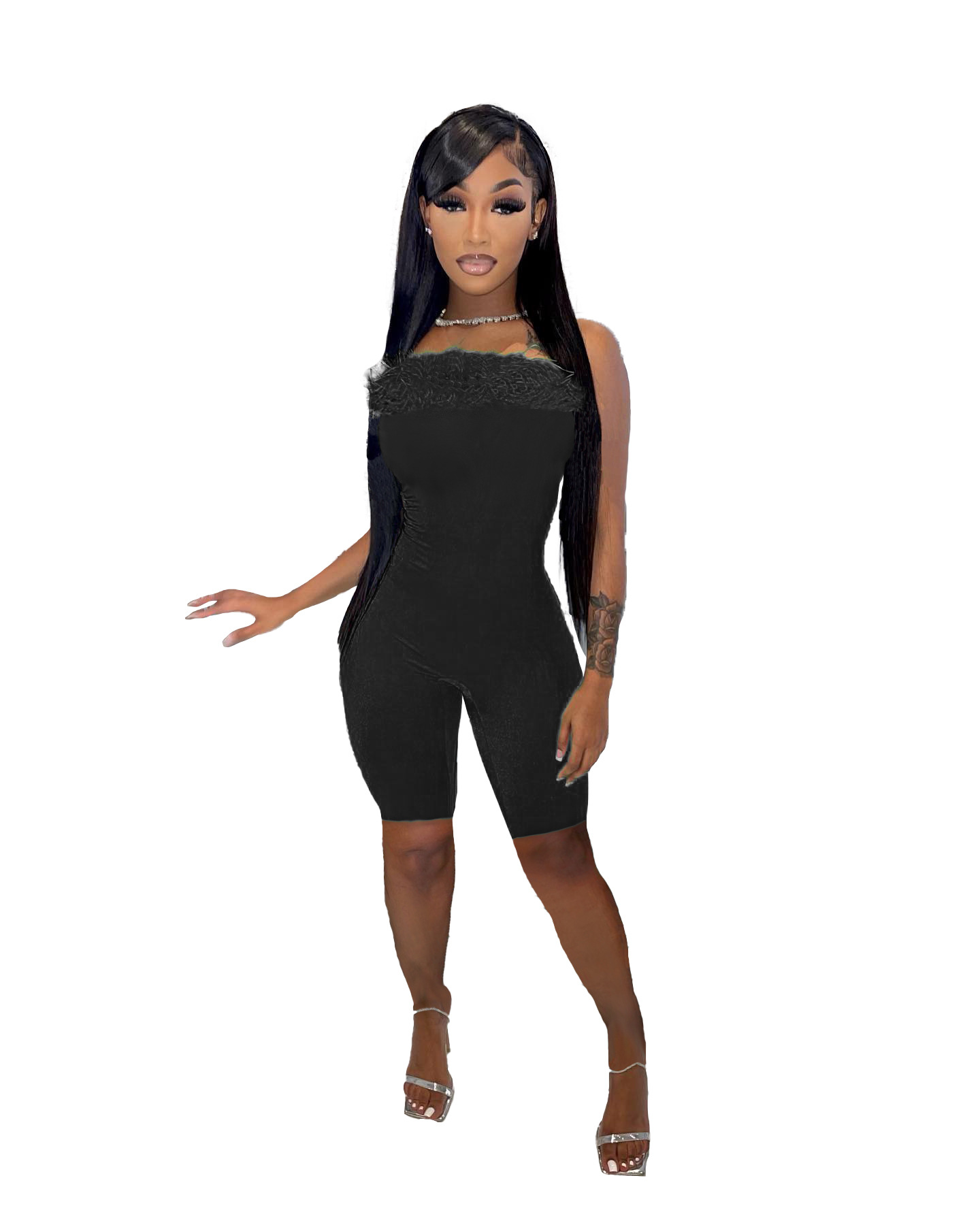 Summer Fashion Off-shoulder Plush Chest Jumpsuit