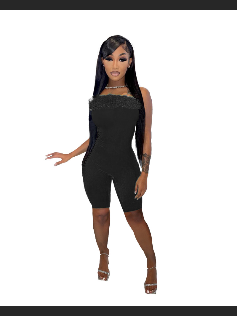 Summer Fashion Off-shoulder Plush Chest Jumpsuit