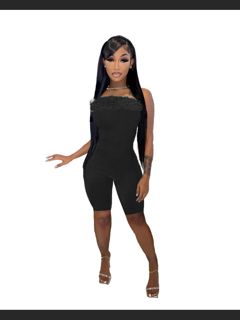 Summer Fashion Off-shoulder Plush Chest Jumpsuit