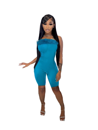 Summer Fashion Off-shoulder Plush Chest Jumpsuit 01