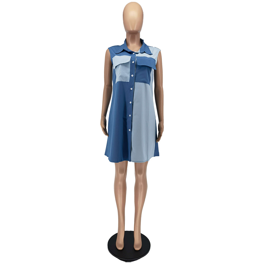 Summer Fashion Pocket Color Blocked Shirt Dress
