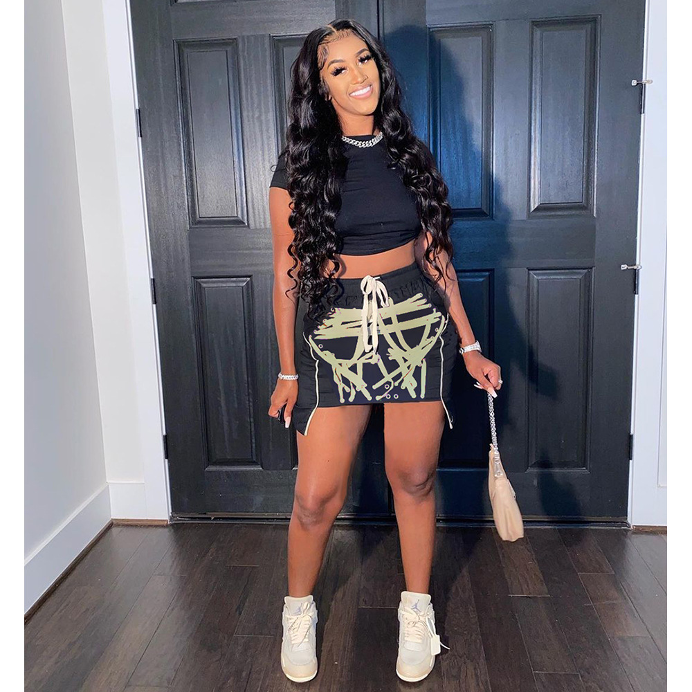 Summer Fashion Printed Strap Short Skirt