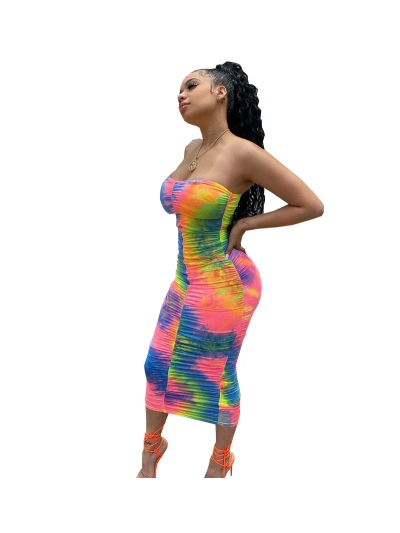 Summer Fashion Printed Strapless Long Dress 02