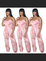 Summer Fashion Printed Suspenders Jumpsuit