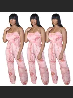 Summer Fashion Printed Suspenders Jumpsuit