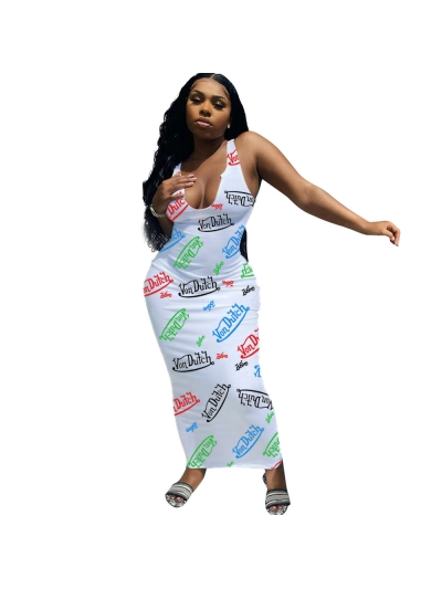 Summer Fashion Sexy Sleeveless Letter Printed Jumpsuit with Long Skirt 01