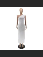 Summer Fashion Solid Color Single Shoulder Split Dress