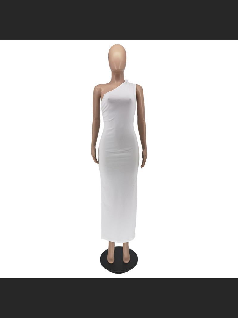 Summer Fashion Solid Color Single Shoulder Split Dress