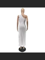 Summer Fashion Solid Color Single Shoulder Split Dress