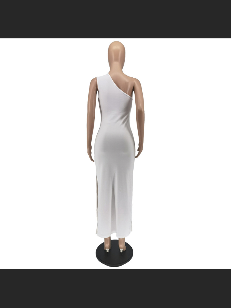 Summer Fashion Solid Color Single Shoulder Split Dress