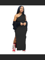 Summer Fashion Solid Color Single Shoulder Split Dress
