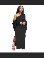 Summer Fashion Solid Color Single Shoulder Split Dress