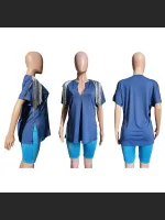 Summer Fashion Tassel V-neck Pin T-shirt