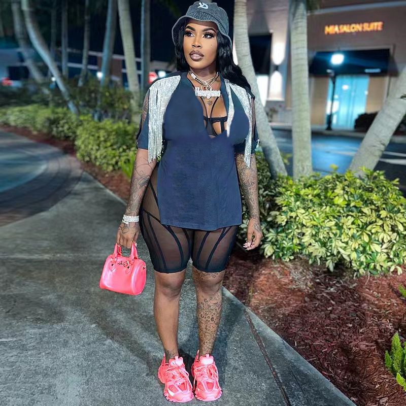 Summer Fashion Tassel V-neck Pin T-shirt