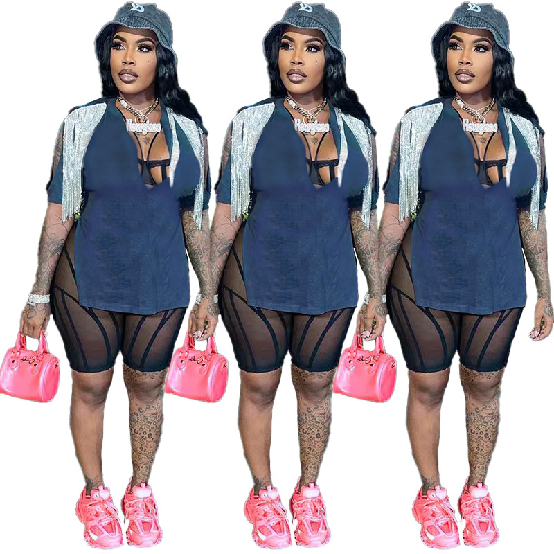 Summer Fashion Tassel V-neck Pin T-shirt