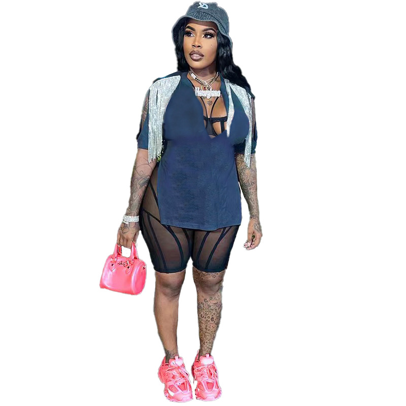 Summer Fashion Tassel V-neck Pin T-shirt