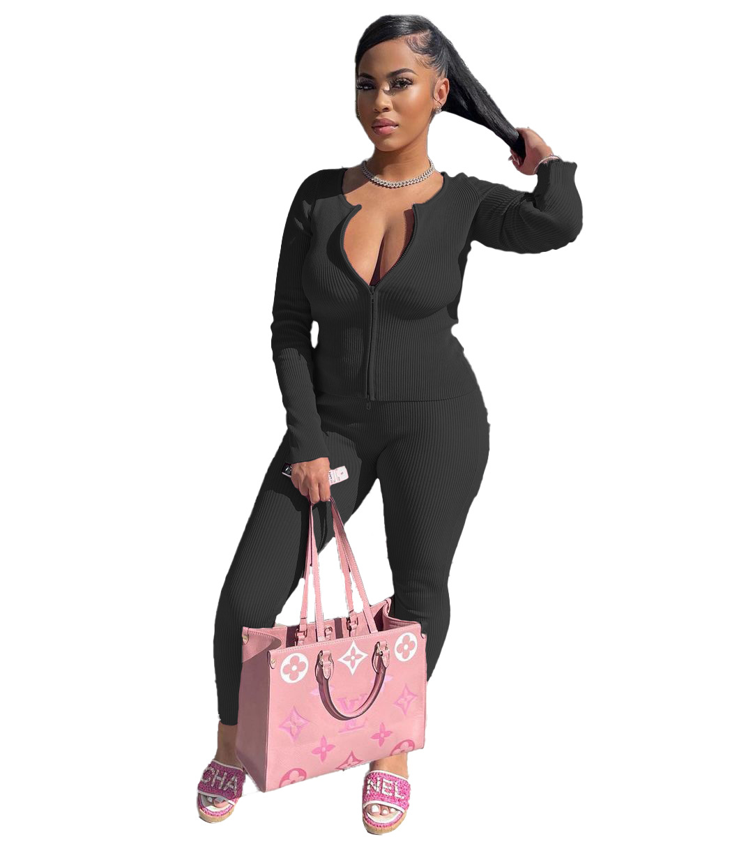 Winter Solid Color Pit Bar Double-Sided Zipper Set