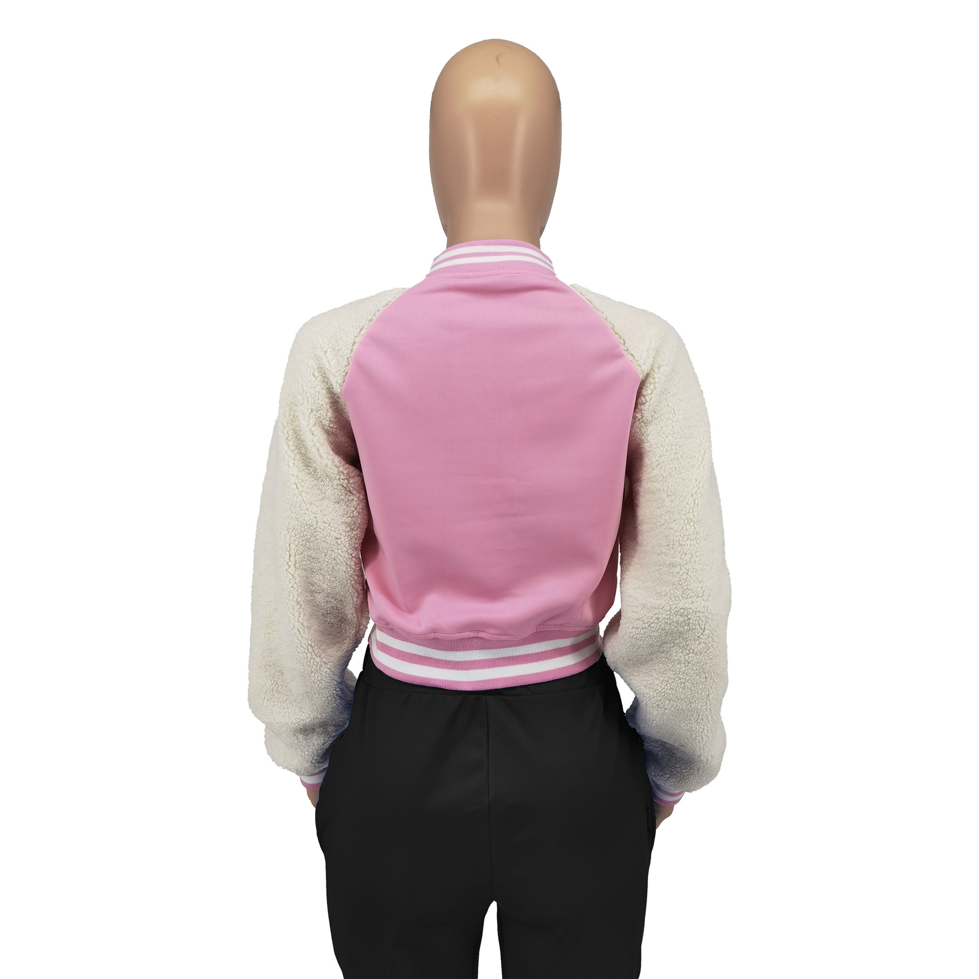 Autumn And Winter Spliced Lamb Fleece Sleeve Baseball Jacket