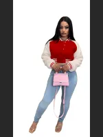 Autumn And Winter Spliced Lamb Fleece Sleeve Baseball Jacket