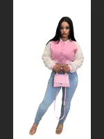 Autumn And Winter Spliced Lamb Fleece Sleeve Baseball Jacket