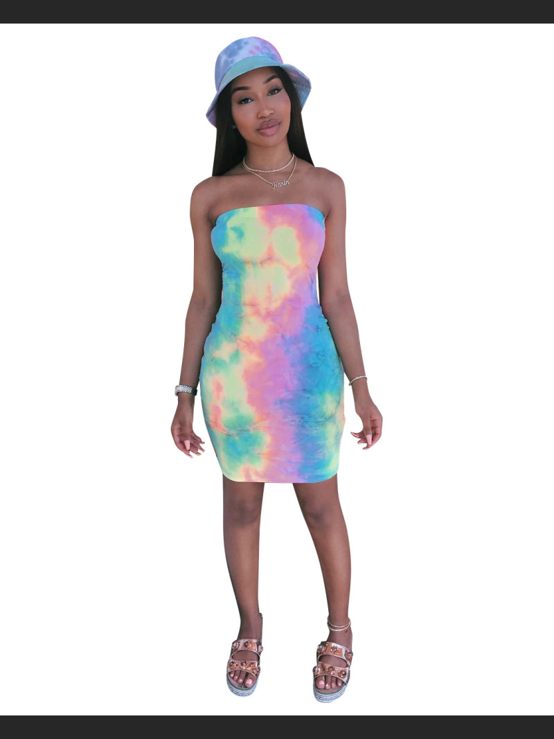Summer Vibrant Tie Dye Chest Hugging One Neck Tight Skirt