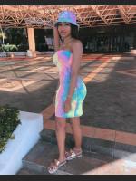 Summer Vibrant Tie Dye Chest Hugging One Neck Tight Skirt