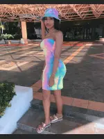 Summer Vibrant Tie Dye Chest Hugging One Neck Tight Skirt