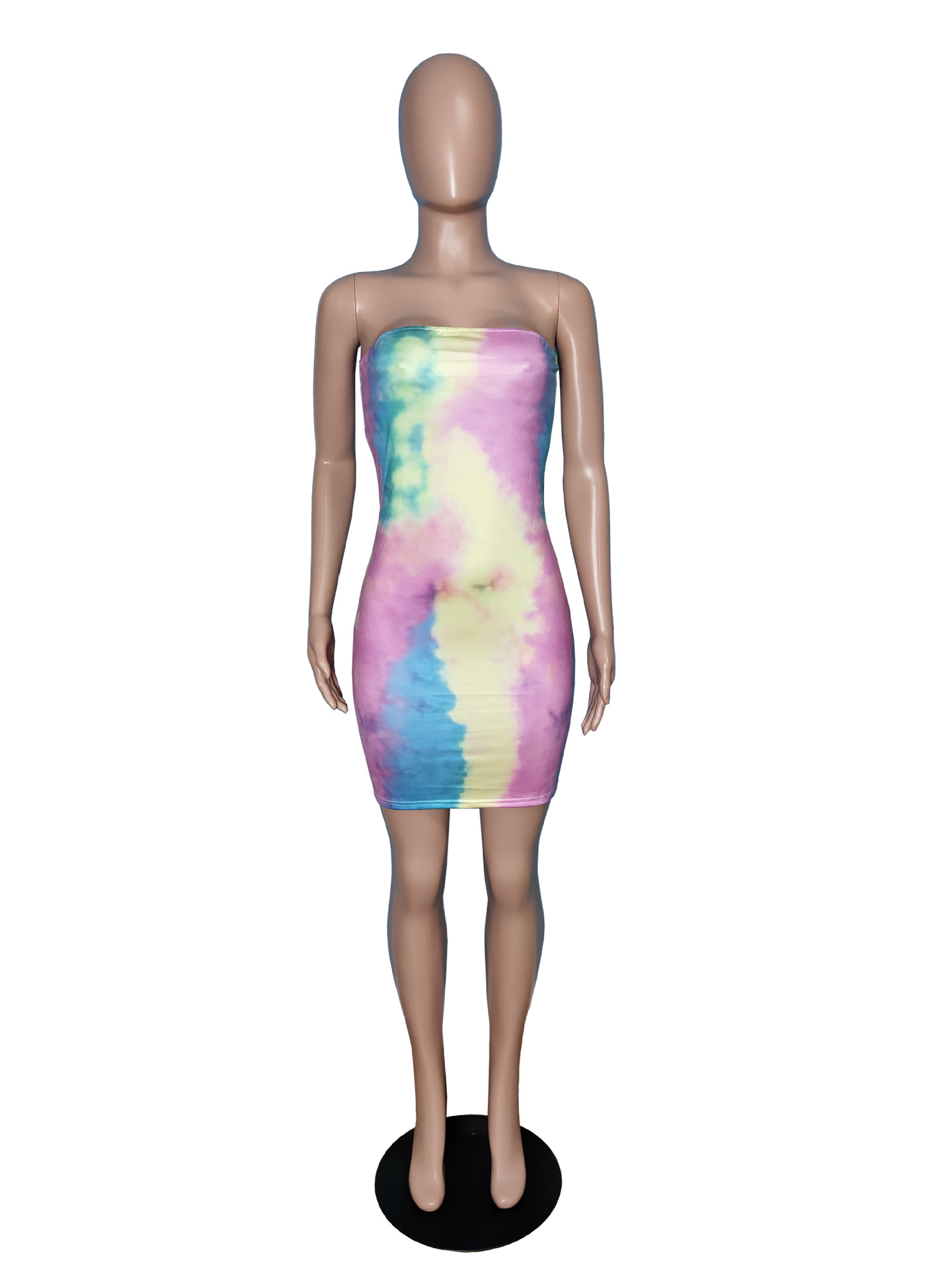 Summer Vibrant Tie Dye Chest Hugging One Neck Tight Skirt