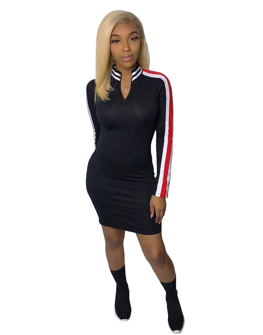 Fashion Casual Sleeve Edge Striped Women'S Dress