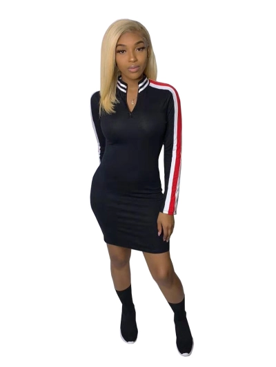 Fashion Casual Sleeve Edge Striped Women'S Dress 02