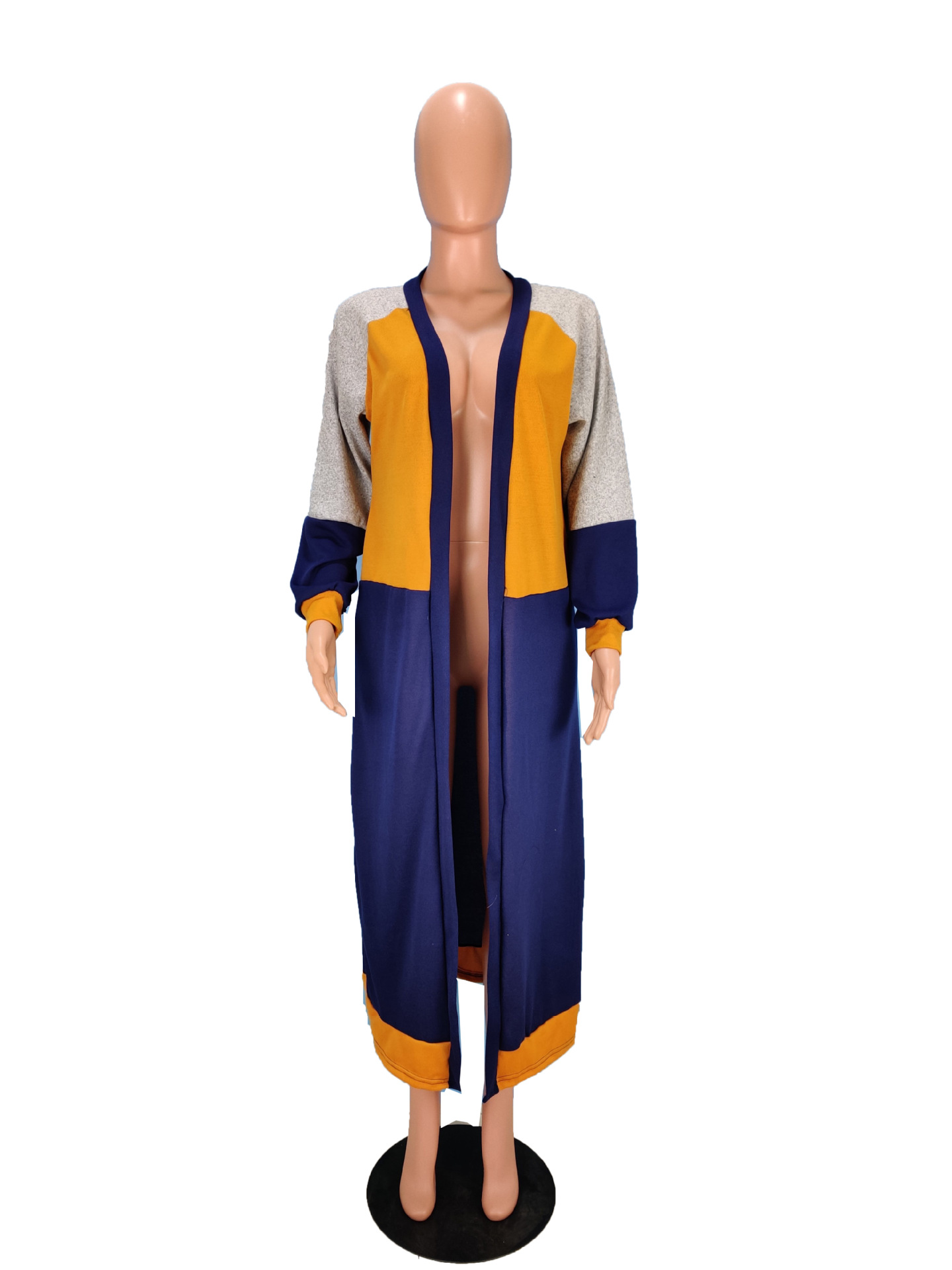 Fashionable And Minimalist Spliced Long Cashmere Cardigan