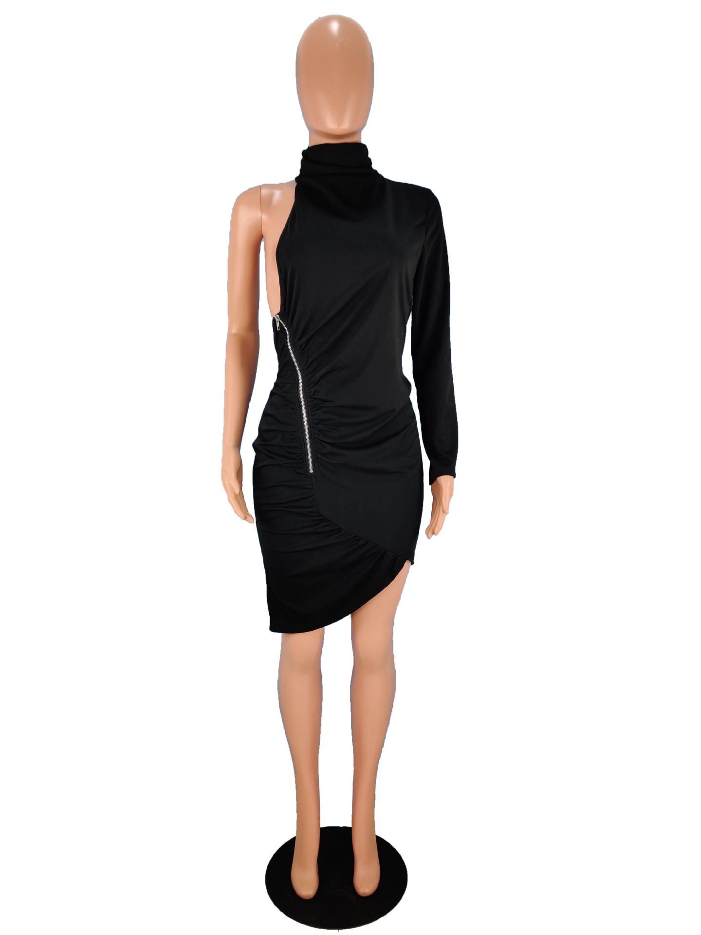 Fashionable and Sexy Off-Shoulder Zipper Pleated Dress